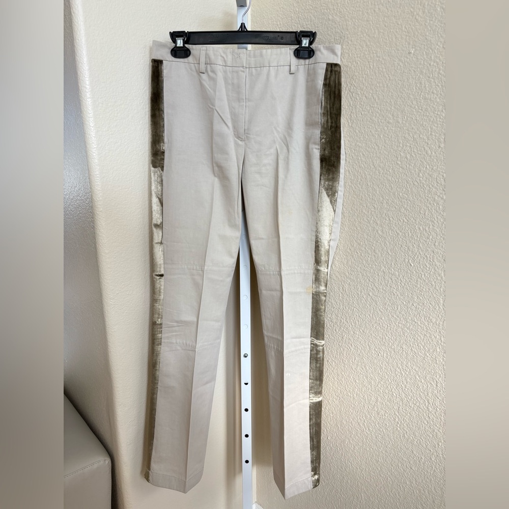 Pollini Velvet Panel Trousers in Khaki - Size 8